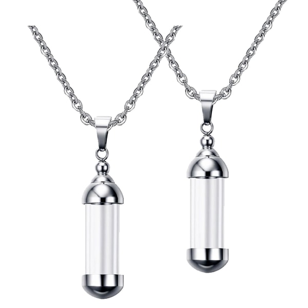 2 stycken rostfritt stål behållare av klart glas urna minnessak kremering hänge halsband