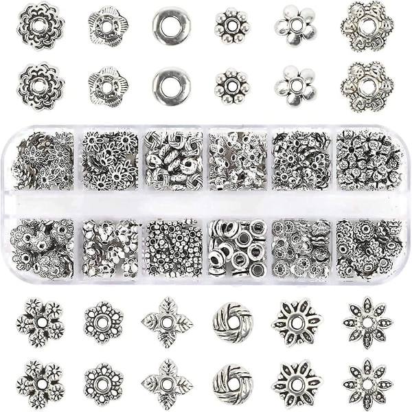 360 st Silver Spacer Beads Kepsar 12 stilar Smycketillbehör för smyckestillverkning