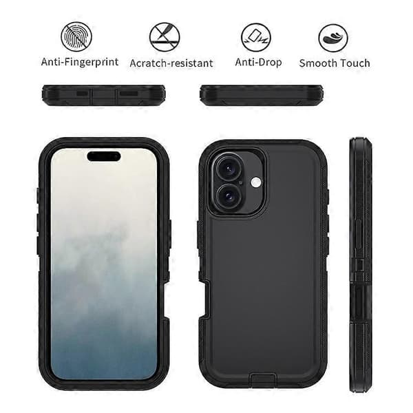 Kompatibel med iPhone 16 Plus-deksel avtakbart PC+TPU fallsikkert bakdeksel Black