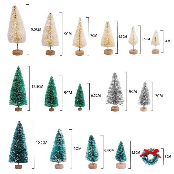 22 stk Mini Cedertræer Sæt Sisal Sne Frost Træer Med Træbund Flaske Børste Træer Plast Vinter Sne Udsmykning Bordplade Træer Crafting Party Pr