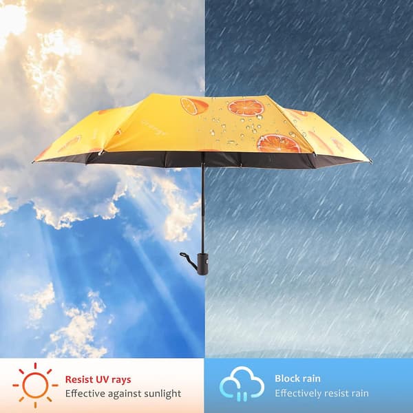 Rib Folding Travel Umbrella, Auto Open and Close Button, UV Resistant Umbrella with Ergonomic Handle