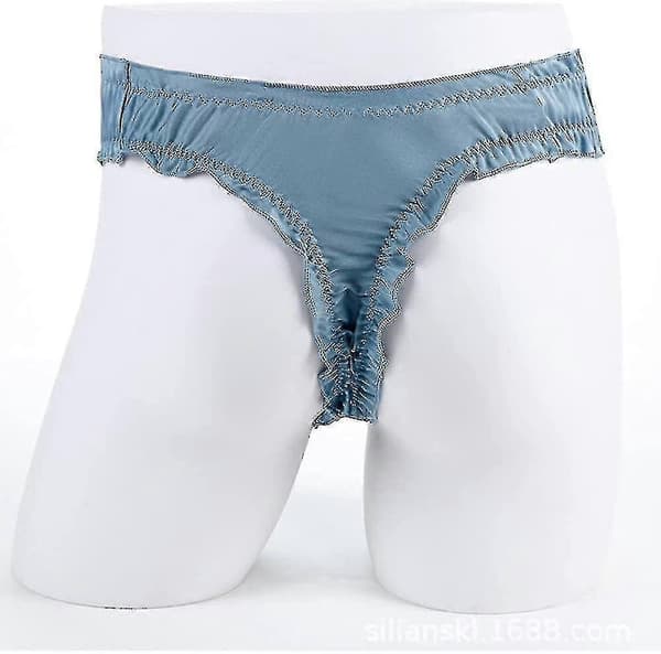 Sexy truser for menn, morbærsilke bikini, rysjetruse, høyelastisk undertøy 2-pakning blå Blue S
