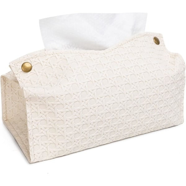 Servietboks, Moderne Rektangulær PU Læder Servietholder, Vævet Vådservietholder (Beige)