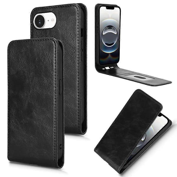 Magnetiskt vertikalt flip-läderfodral för iPhone 16e Black