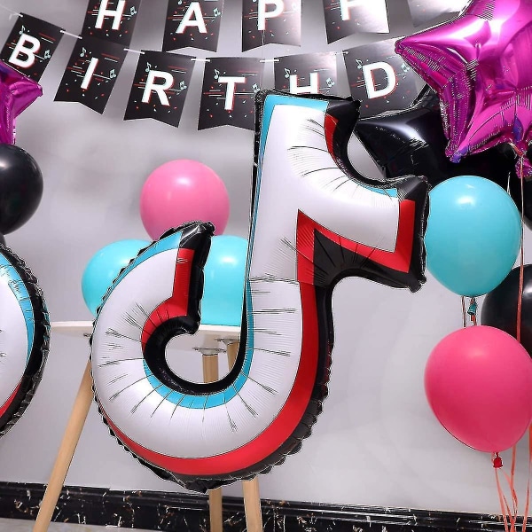 Musiktemaballoner Fødselsdagsfestpynt Tik Tok 64 stk Hot Pink Black Tiffany Og Happy Birth