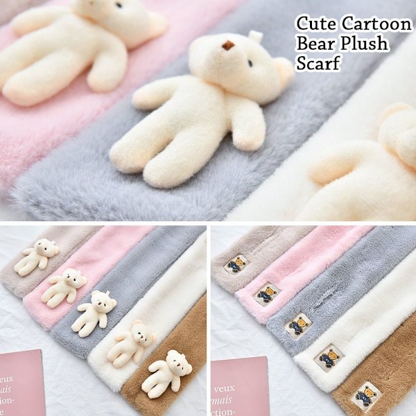 Plushhalsduk för kvinnor med söt björn Beige