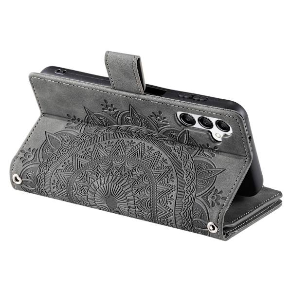 For Samsung Galaxy A56 Wallet Case Cover Shell Mandala Floral Pattern - Grey grå gray