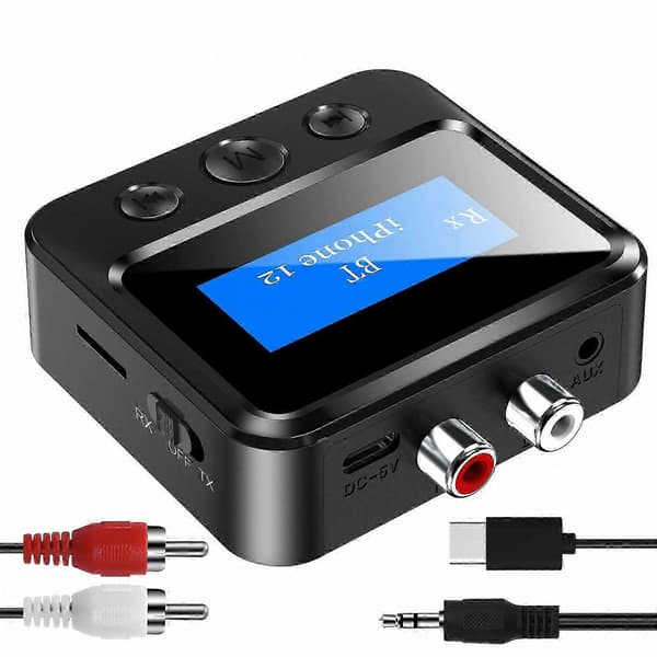 Trådløs lydadapter til hjemmestereosystemer med Bluetooth, RCA og 3,5 mm AUX-forbindelser, LED-display