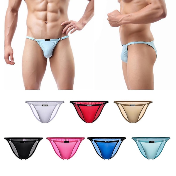 Herr Ice Silk Låg Midja Kalsonger Underkläder String Bikini Justerbar Black