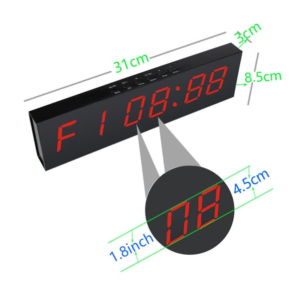 Gym Timer Digital Display för Garage Clock Workout Clock Countdown TimerCJY Black 31cmx8.5cmx3cm