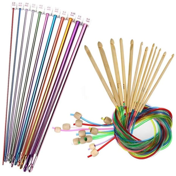 23 Pieces Tunisian Crochet Hooks Set 3-10 Mm Cable Bamboo Knitting Needle With Bead Carbonized Bamb