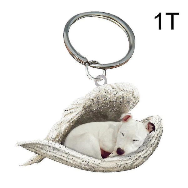 Riippuva koriste-avaimenperä Söpö nukkuva enkeli koiran siipi riipus koiran lahja White Staffie