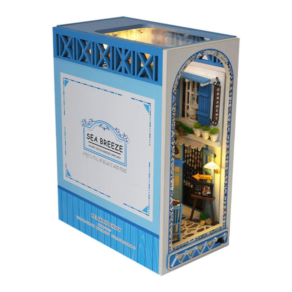 3D trepuslespill bokhylleinnsatsinnredning med varmt lys DIY miniatyr dukkehus modellsett