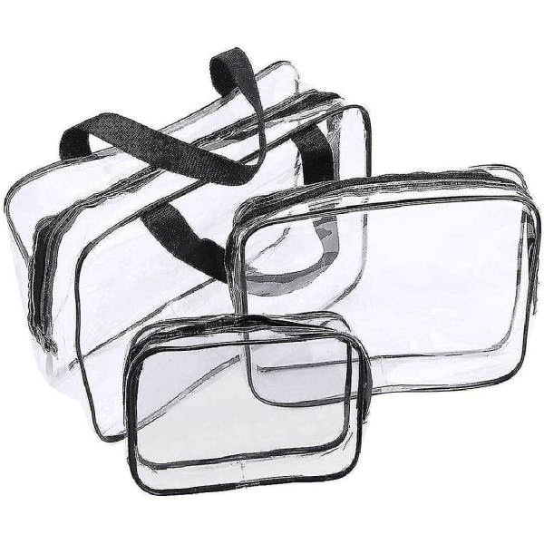 3 i 1 gaveposer Gennemsigtig pvc rejsetaske Vandtæt multifunktion kosmetiktasker Makeuptasker til rejser 3 stk (sort)