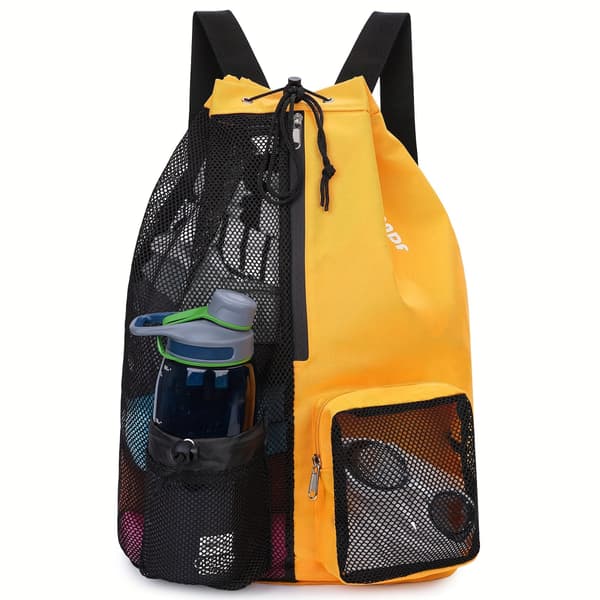 Quick-drying Swim Bag Mesh Drawstring Backpack Best Travel Backpack for School with Wet Compartment Adjustable Drawstring Bag Brand New Summer-CJY Orange