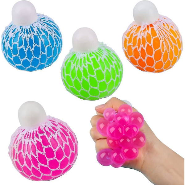 Klämboll med nät, förpackning med 4 st Squishy Mesh -boll, Klämboll Färgglad stressboll Fidget-leksak, Antistressleksak, för barn och vuxna