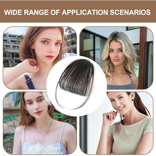 Clip-in lugg, äkta hår, franska lugg med clip-on extensions | Naturlig färg, äkta hår lugg, snygg hårförlängning för kvinnor och flickor Brun svart