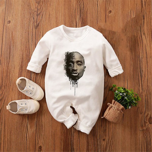 Tib American Rapper Tupac 2pac Hip Hop Baby Dreng Pige Tøj Mode Trend 2023 Bodysuit Nyfødt Forår Hjem Baby Rock Onesies WCLTY-163 18M