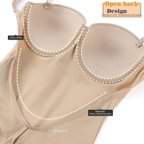 Selkänojaton vartalonmuotoilija naisille Push Up -rintaliivit Alaselkäranneke Bodysuit Nude M