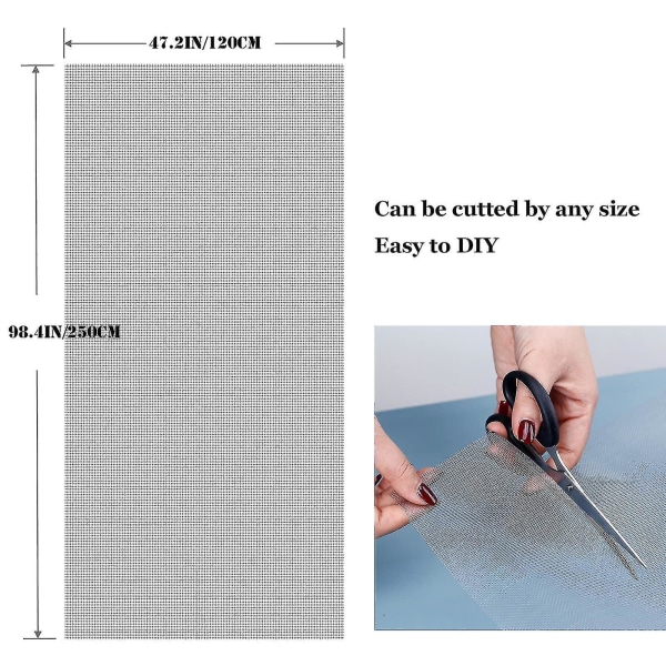 Vindusnett, 120cm x 250cm Slitesterkt Fiberglass Flynett For Vinduer Og Dører Insektnett Erstatning Flynett
