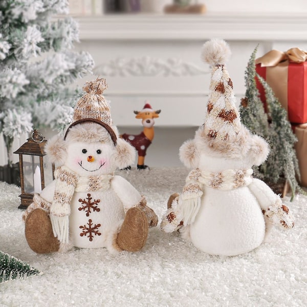 Julensnemandsdukke Plyspynt Blødt udstoppet snemandsdukketøj Hat Strikket tørklæde og ørevarmer Dejlige fotorekvisitter Juleboligdekoration Holid
