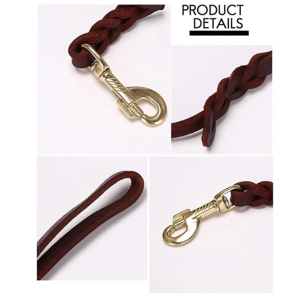 2M Lång Läderflätad Dragrem Koppel CJY Dark brown