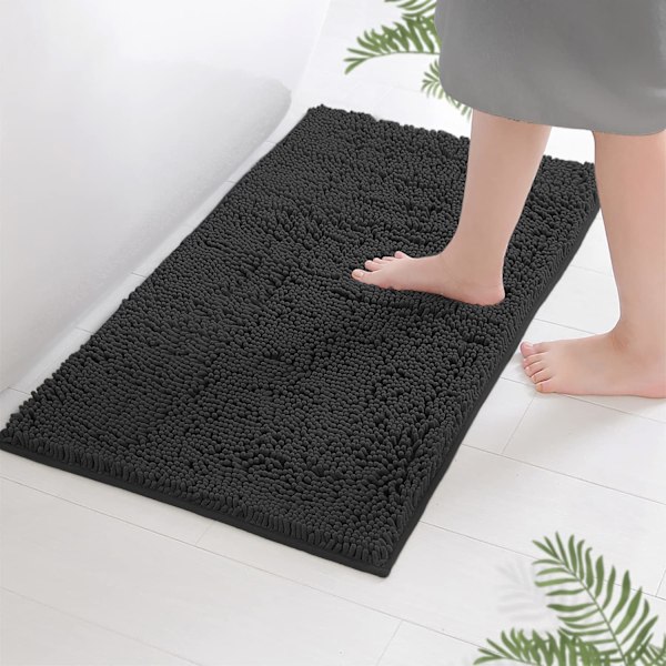 Badrumsmatta - Extra mjuk plysch badrumsmatta för dusch, 1'' Chenille Mikrofibermaterial, Superabsorberande lurvig badrumsmatta svart black 40×60CM