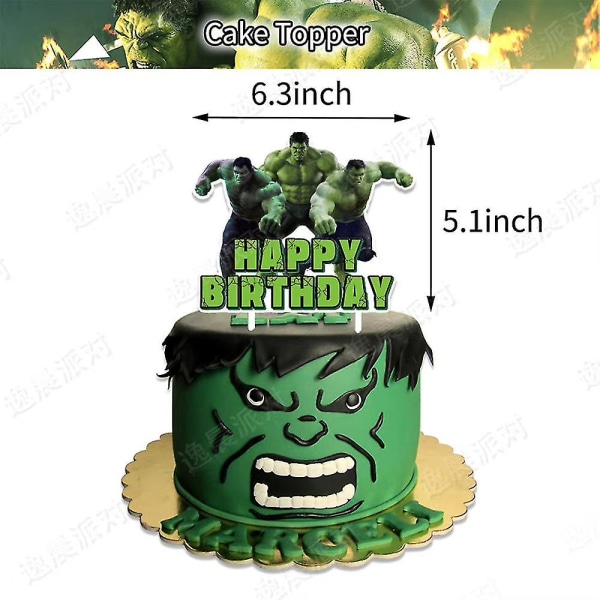 The Hulk Themed Födelsedagsfest Inredningstillbehör Set Dragflagga Banner Ballonger Cake Topper Hanging Swirls Kit
