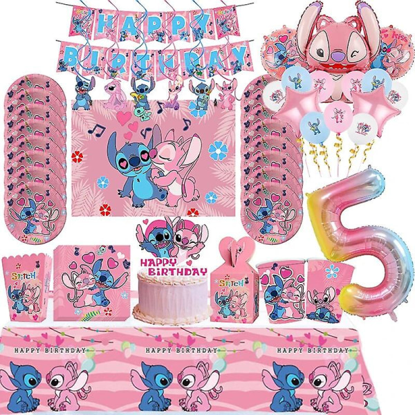 2023 Disney Pink Stitch Syntymäpäiväjuhlakoristeet Lilo&stitch Ilmapallot Paperilautaset Kupit Astiastosarja Tytöille Hyvää syntymäpäivää tarvikkeita 10Pcs Spoon