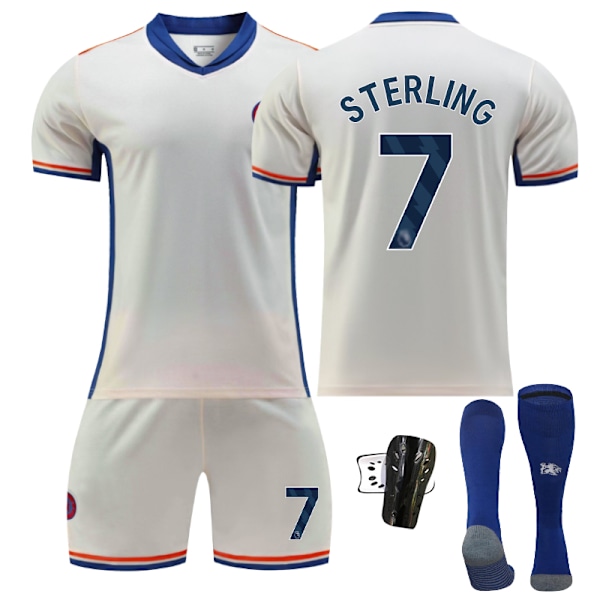 Chelsea Hjemme Fotballdrakt Barn 2024-2025 - Borte, Sting Nr. 7 - Sokkbeskyttere XL Nr. 7 - Sokkbeskyttere No. 7 - Sock Guards XL