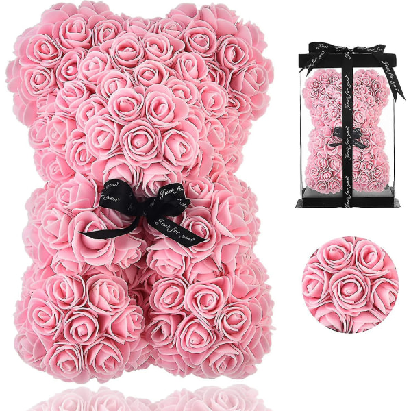 Rose Bear - Rose Bamse På hver Rose Bear - Blomsterbjørn Perfekt til jubilæum - Klar gaveæske inkluderet! 10 tommer (lyserød)