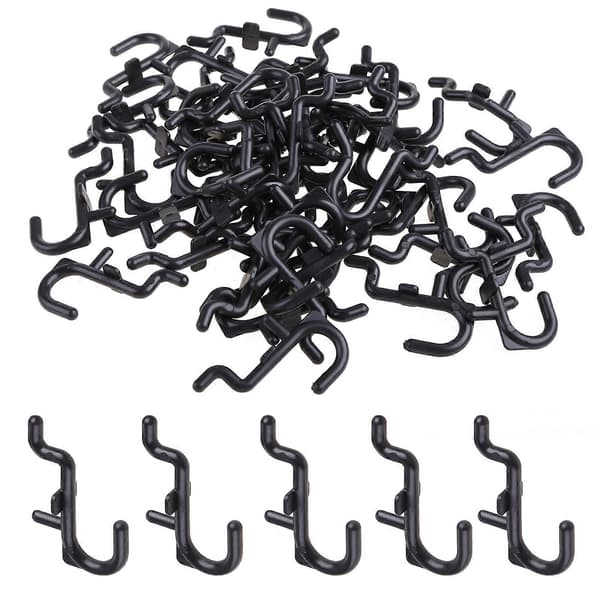 50 st/100 st plast svarta pegboardkrokar kit passar 1/4\" pegboardhål 100pcs