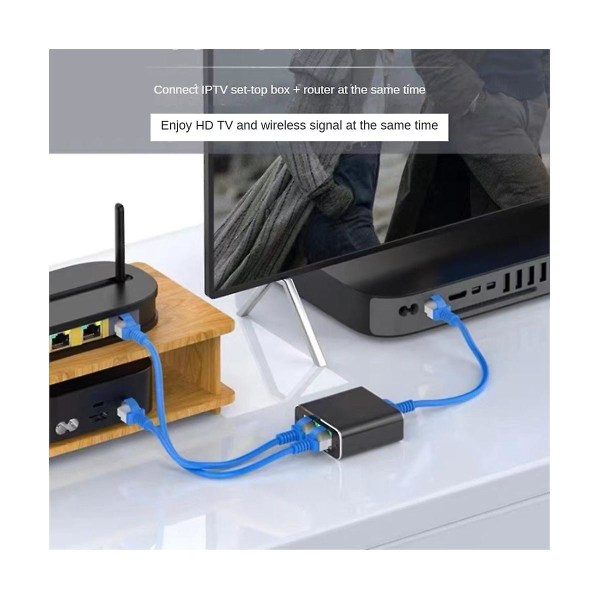 Gigabit Ethernet Splitter 1 ind 2 ud, 1000mbps- Lan/internet kabel splitter - Cat5/6/7 Splitte, Rj45 netværksudvidelse