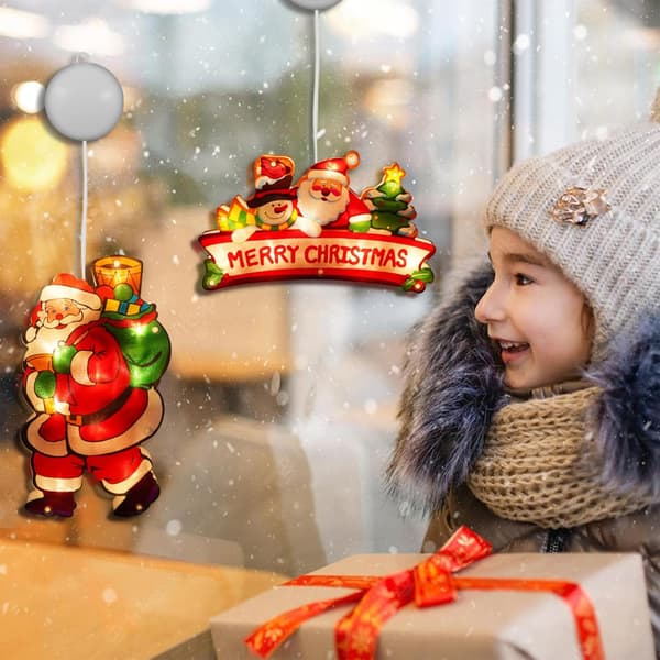 Christmas Window Silhouette Light Decoration - Hanging LED String Lights Battery Operated CJY