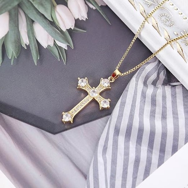 Kors Halskæde Til Kvinder Smykker Halskæde Til Teenage Piger Kvinder 16K Guldbelagt Kors Vedhæng Choker Halskæde Valentinsdag Smykker Piger Guld