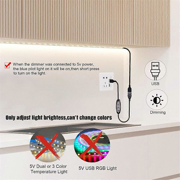 5V USB LED Dimmer Switch, 10-stegs dimning, hona till hane, 2-pack USB-driven dimmer för 5V Single