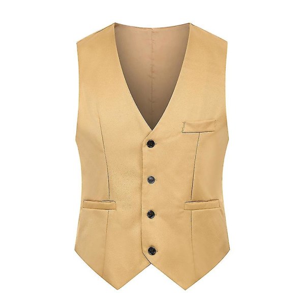 Ensfarget slank enkel-breasted vest Formell forretningsvest for menn Khaki XL