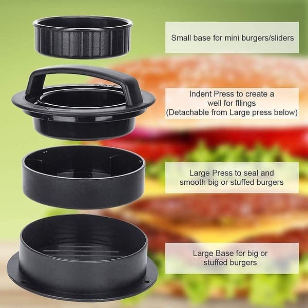 Hamburgerpress, Hamburgerpress, Hamburgerpress, 3 i 1 Hamburgerpress, Non-Stick Hamburgerformkit, B