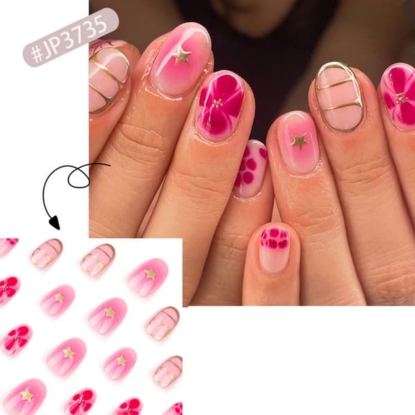 24pcs Almond Shaped Nail Tips Flower Fake Nails Press on Nails Artificial False Nails Not Specified