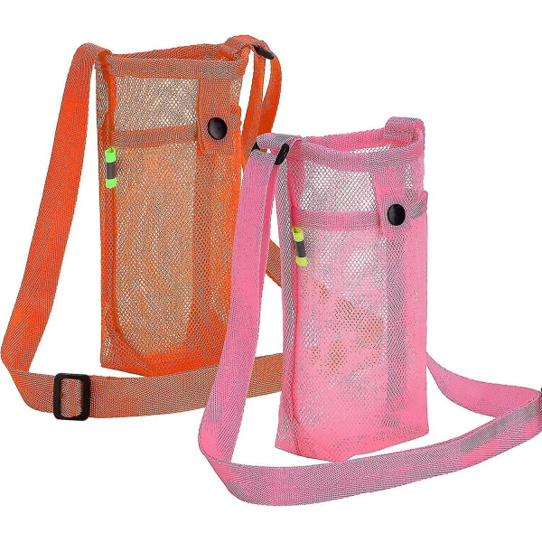 2 stk vandflaskeholder vandflaskeholder med justerbar skulderrem til sport Vandreture Camping Orange x Pink