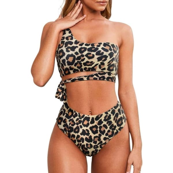 Dame One Shoulder Højtaljet Slips Højtskåret Todelt Badedragt~CJY