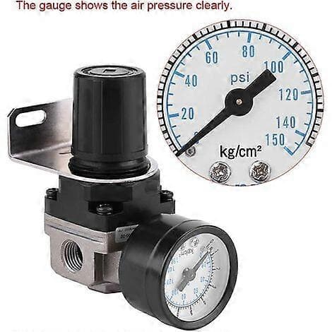 Lufttrycksregulator, AR2000-02 G1/4 Luftkompressor med tryckmätare, 1/4\" Justerbar lufttrycksmätarventil i aluminium med fäste