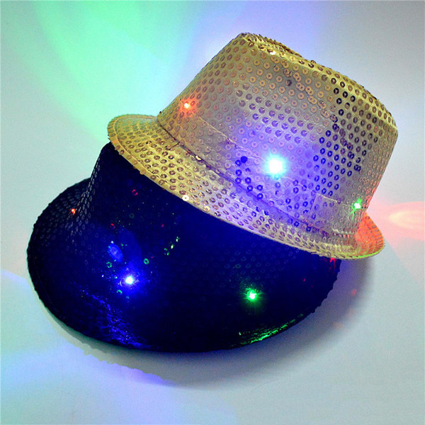 Jazz Hat med Glødende Pailletter LED Bærbar Skinnende Hat til Performance Purple