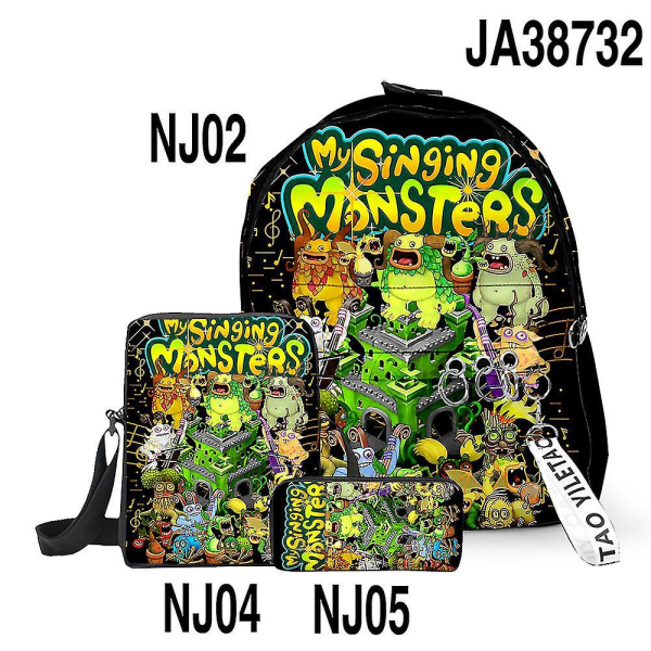 My Singing Monsters Monster Concert -kolmiosainen koululaukku, oppilaan reppu, olkalaukku, kynäkotelo 17 pencil case