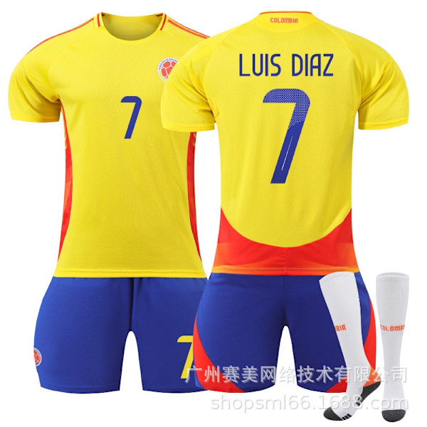 Luis Diaz 7 Colombia Copa America hjemmedrakt nyeste voksen barn fotballdrakt for den nye sesongen Kids 18(100-110cm)