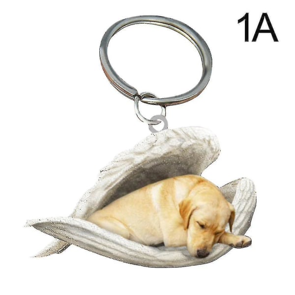 Hengende Ornament Nøkkelring Søt Sovende Engel Hund Ving Pendant Hund Gave Yellow Labrador