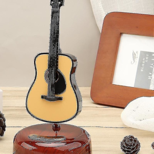 Bjxy Roterende Musikkboks Mini Fiolin Gitar Håndverk Instrument Replika Ornamenter Hjem Dekor