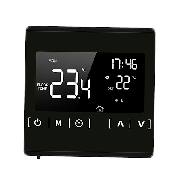 Smart LCD-pekskärm Termostat för Hemprogrammering Elektrisk Golvvärme System Termoregulator AC 85-250V Temperaturregulator (Färg: Svart