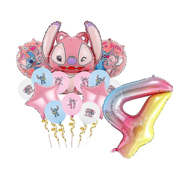 Rosa Stitch Födelsedagsfest Dekoration Lilo Och Stitch Tema Servis Ängel Ballonger Tallrikar Koppar Tillbehör För Barn Flickor Hög Kvalitet number balloon 4