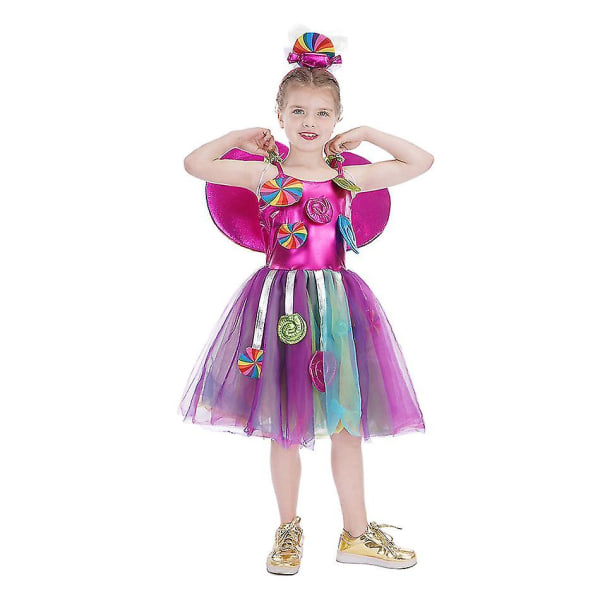 Søt Regnbue-Sukkertøy Prinsessekjole for Jenter, Julekarneval Lollipop Totem Kostyme, Barnekostyme for Cosplay-Opptreden Set 14 XL (8-10Y)